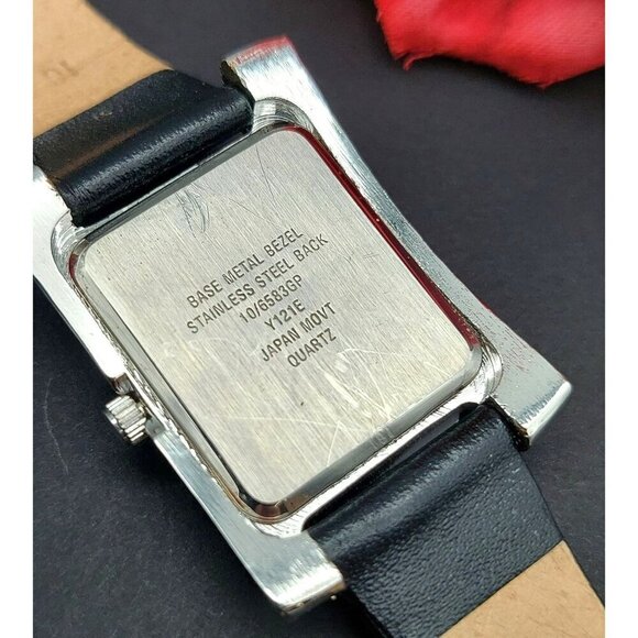 Ladies Anne Klein Watch Black Calf Leather Band Crystal Covered Silver Tone Face - Picture 7 of 9